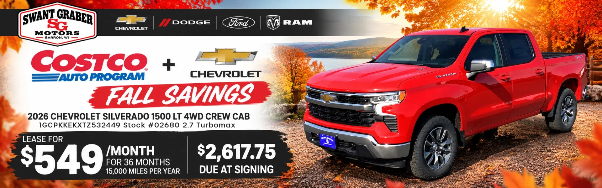 2026 Silverado LT lease offer: $549/mo, 15K miles per year
